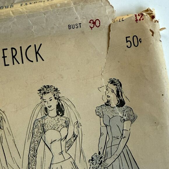 Vtg 1940s Butterick Bridal Gown Pattern 4420 EASY SEWING PATTERN Bust 30" - Picture 9 of 11